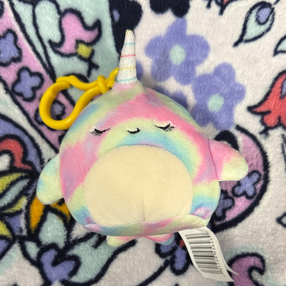 Squishmallows Colorful Narwhal Plush Keychain